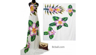 rayon sarongs handpainting flower summer beach white color made in bali